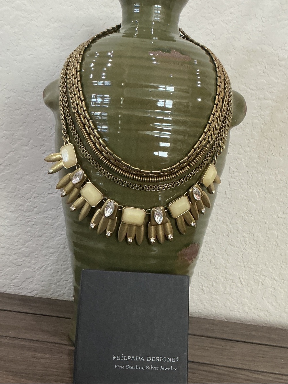 Silpada Brass, Crystal, and Resin Statement Necklace
